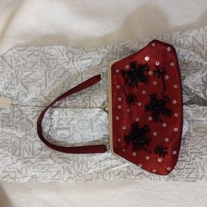 NORDSTROM Evening Purse Red Black Beaded/Fabric One-Strap Kisslock Closure Lined